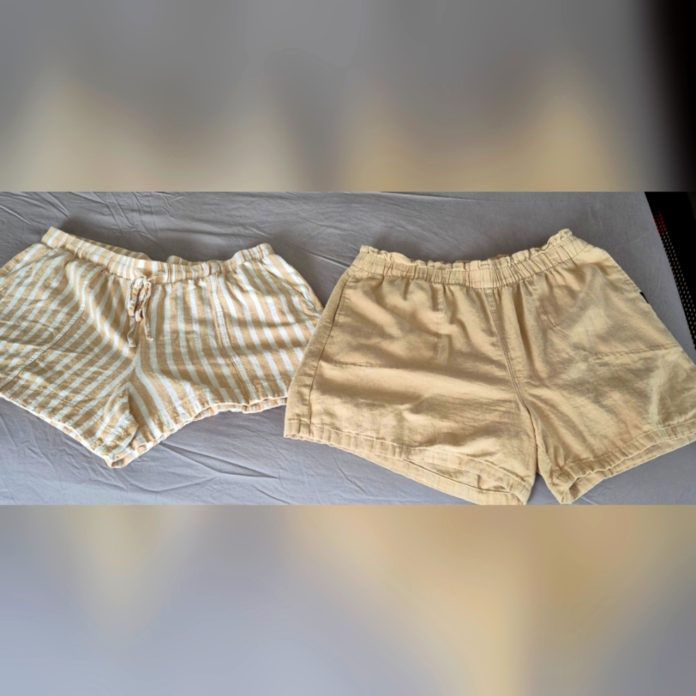 Striped and Solid Tan Shorts 2 In Set